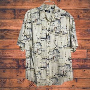 5 for‎ $25🔥Puritan Fish Island Print Button Front Shirt Large (42/44)